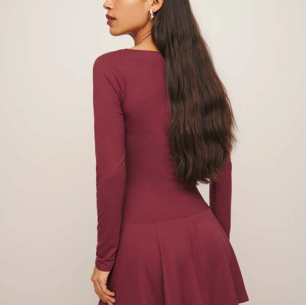 NWT Reformation Coen Long Sleeve Drop Waist Minidress In Chianti Size M - Picture 3 of 5
